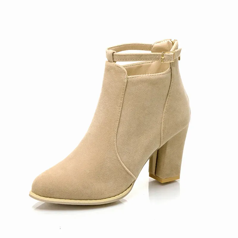 Women Fashion Round Toe Suede Chunky Heel Ankle Strap Buckle Short Boots Shoes - Image 10
