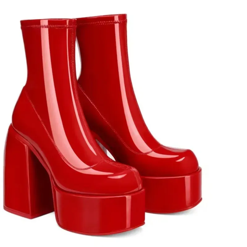 Women Fashio Denim Chunky Heel Side Zipper Mid-Calf Boots Shoes - Image 9