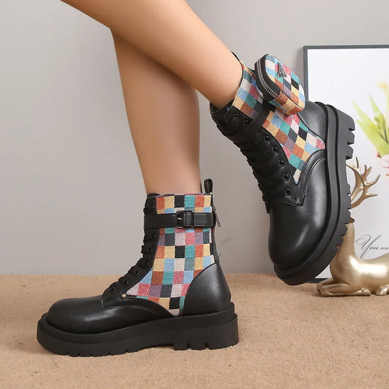 Women Fashion Lace Up Round Toe Platform Short Boots - Image 7