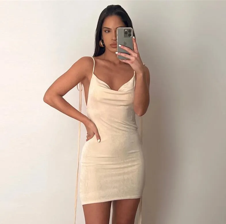 Summer Nightclub Women Sexy Backless Strappy Solid Slim Tight Dress - Image 9