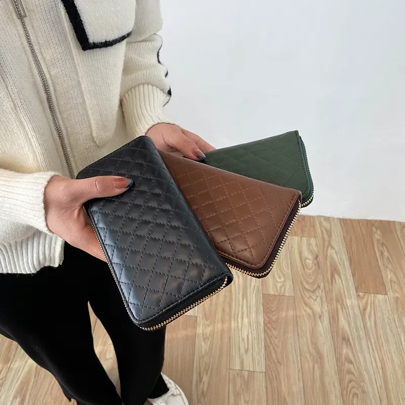 Women'S Fashion Rhombus Indentation Long Zipper Large Capacity Coin Purse - Image 3