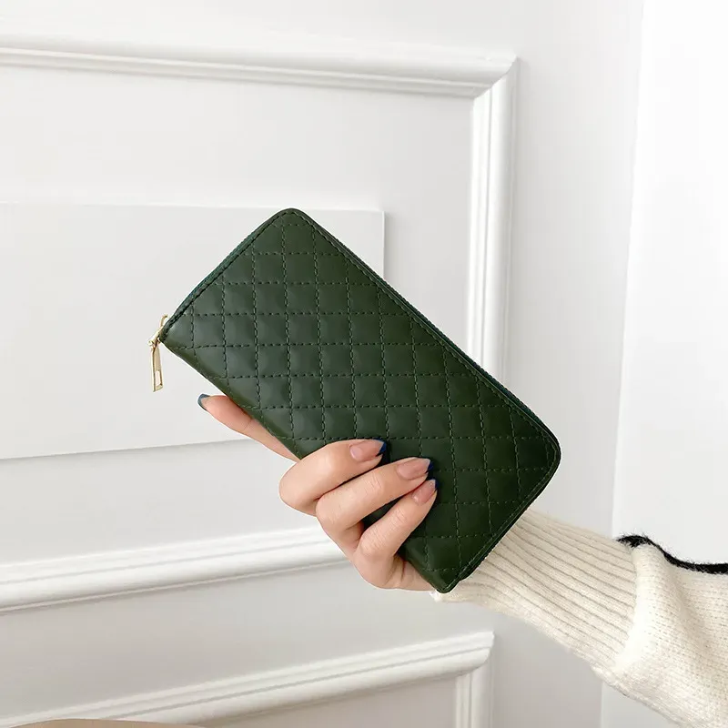 Women'S Fashion Rhombus Indentation Long Zipper Large Capacity Coin Purse - Image 6