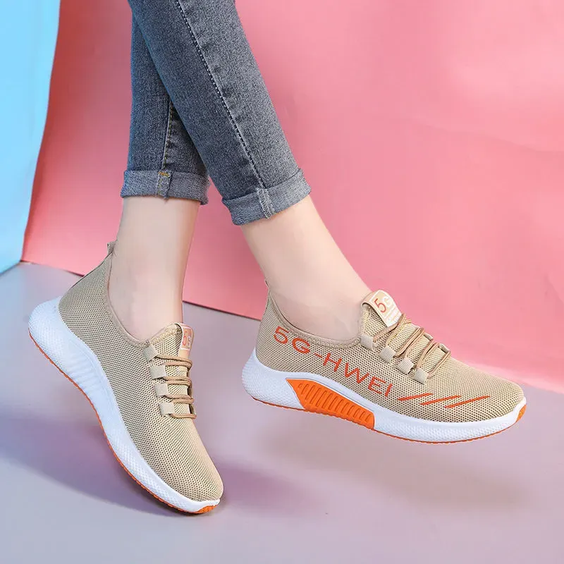Women Fashion Lace-Up Round Toe Solid Color Breathable Sneakers - Image 3