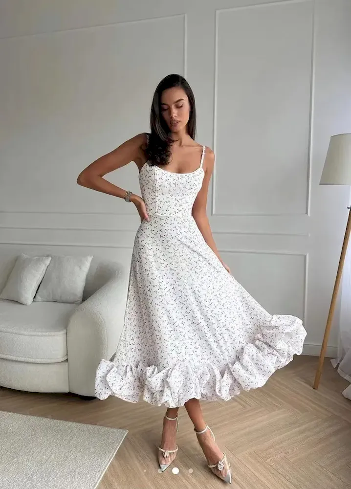 Women Fashion Solid Color Sling Flounce Dress - Image 21