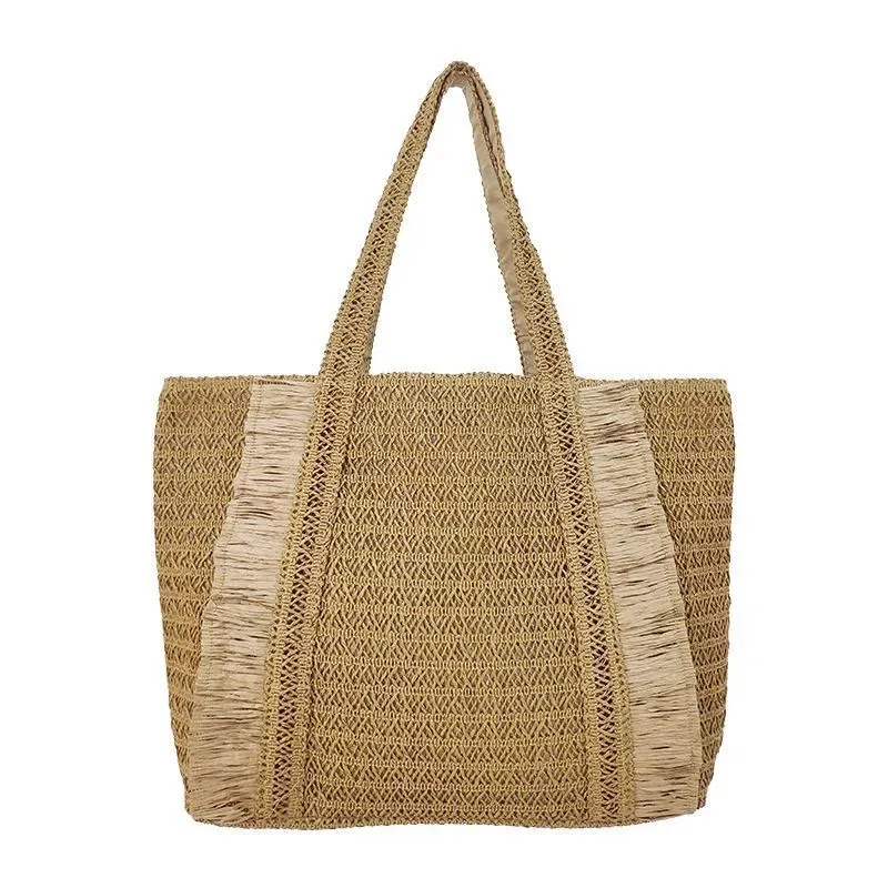 Women Fashionable Simple Vacation Beach Large Capacity Straw Woven Tote Bag - Image 5