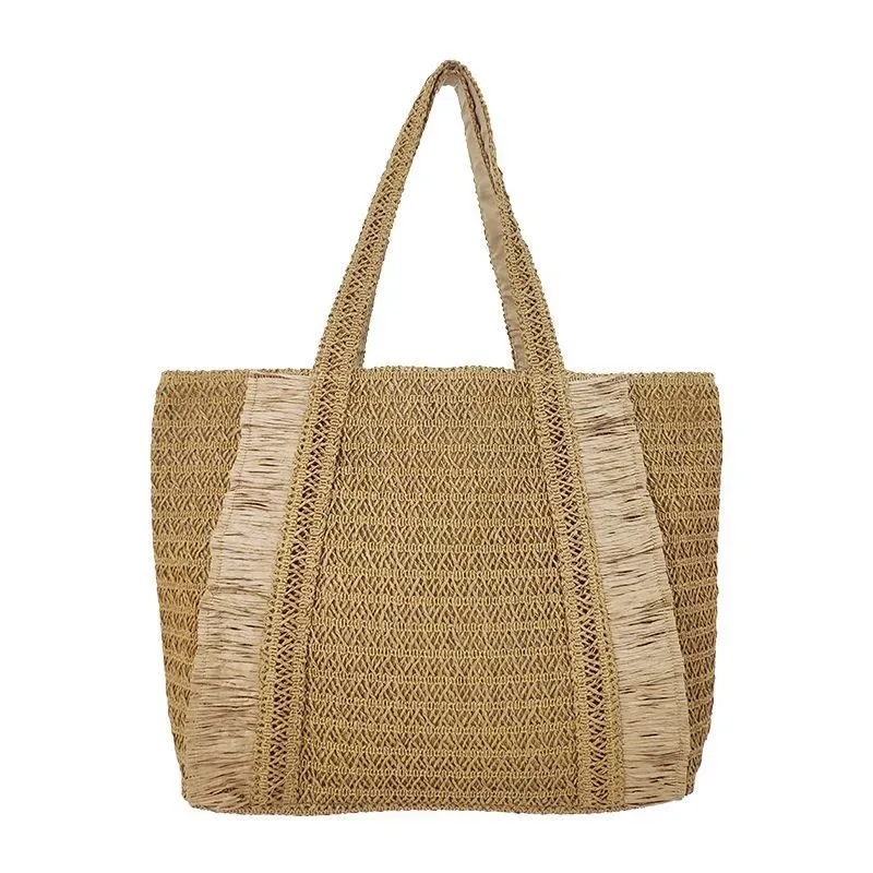 Women Fashionable Simple Vacation Beach Large Capacity Straw Woven Tote Bag - Image 6