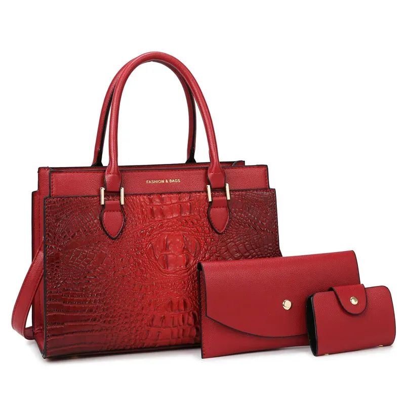 Women Fashion Retro Large Capacity Crocodile Pattern Handbag Purse Set - Image 7