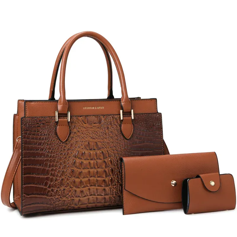 Women Fashion Retro Large Capacity Crocodile Pattern Handbag Purse Set - Image 9
