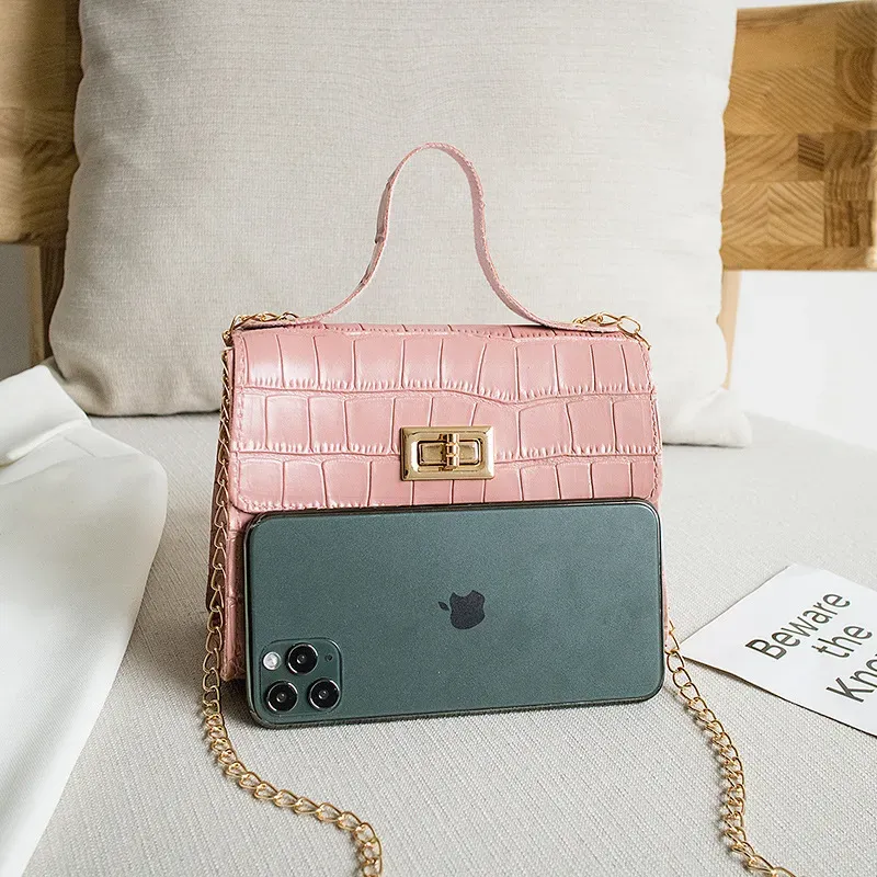 Women Fashion Crocodile Pattern Flap Lock Square Chain Crossbody Bag - Image 3
