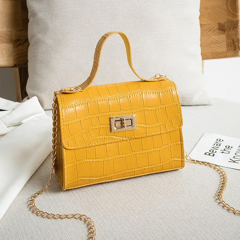 Women Fashion Crocodile Pattern Flap Lock Square Chain Crossbody Bag - Image 6