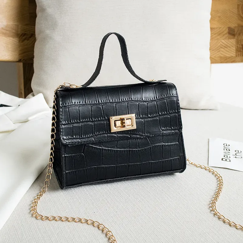Women Fashion Crocodile Pattern Flap Lock Square Chain Crossbody Bag - Image 8