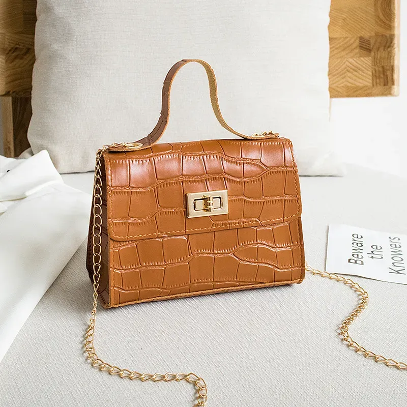 Women Fashion Crocodile Pattern Flap Lock Square Chain Crossbody Bag - Image 10