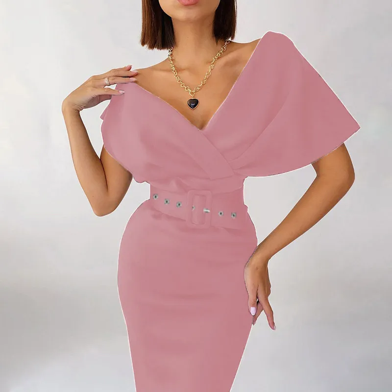 Women Fashion Elegant V-Neck Dress Belt - Image 7