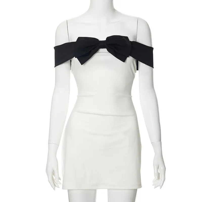 Women Fashion Sexy Off Shoulder Bow Mini Dress - Image 4