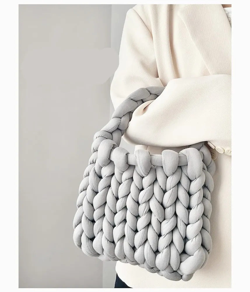 Women Fashion Solid Color Hand-Woven Wool Handbag - Image 24