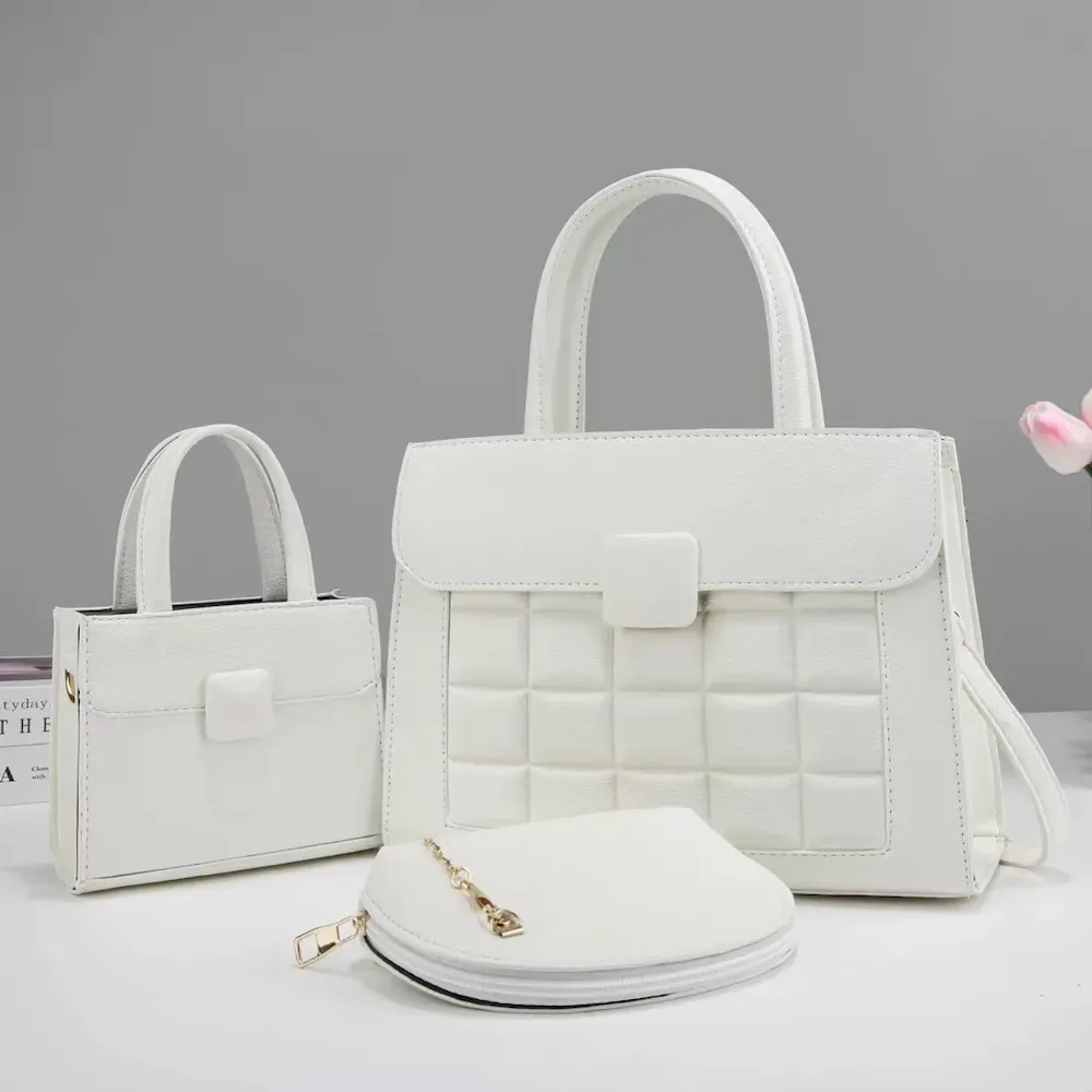 Women Fashion Solid Color Mini Handbag Semi-Round Zipper Wallet Rhombic Square Large Capacity Handbag Three-Piece Set - Image 11