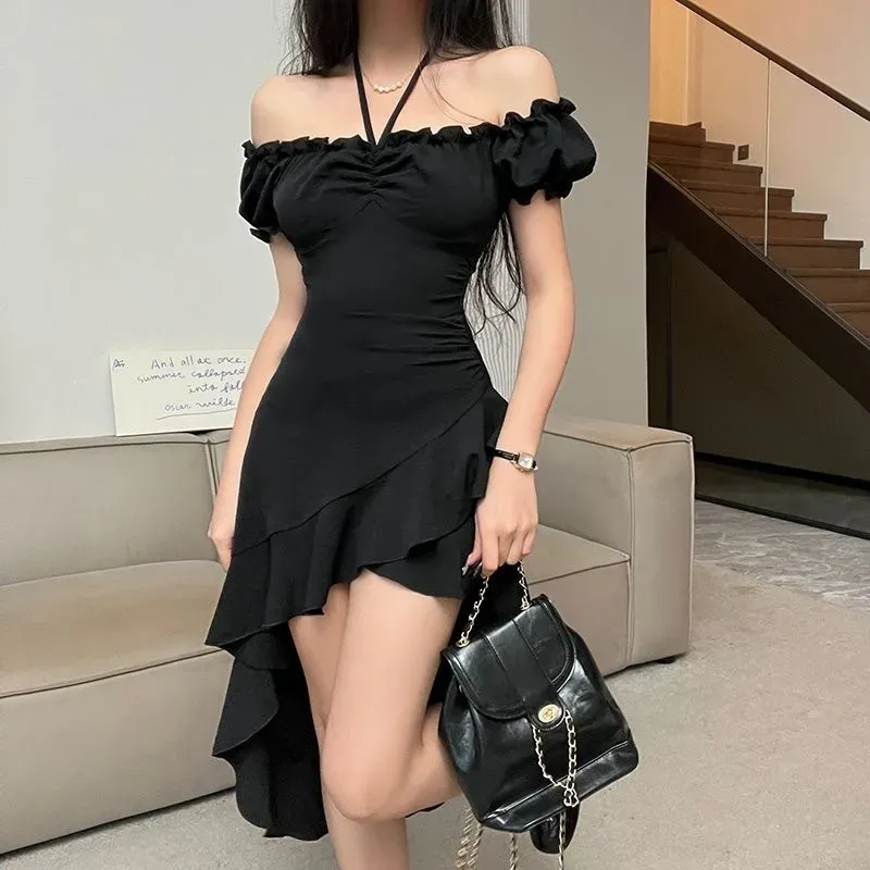 Women'S Fashion Off-Shoulder Ruffled Irregular Dress