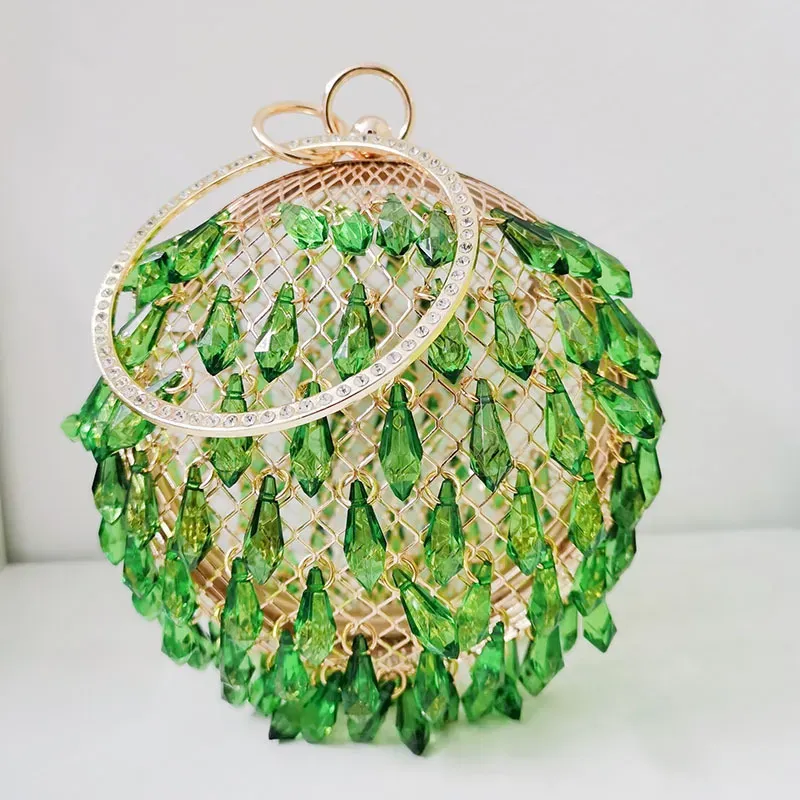Women Fashion Creative Drop Shape Acrylic Round Metal Birdcage Handle Dinner Bag - Image 8