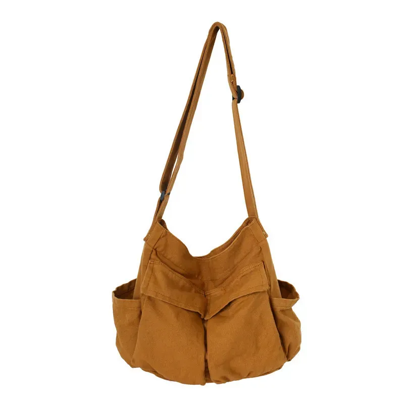 Women Fashionable Solid Color Multi-Pocket Large Capacity Canvas Tote Bag - Image 6
