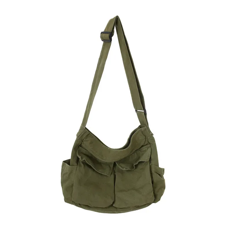 Women Fashionable Solid Color Multi-Pocket Large Capacity Canvas Tote Bag - Image 7
