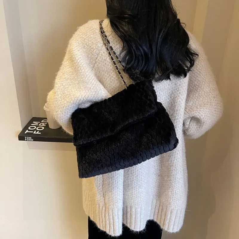 Women Fashion Plush Flap Square Shoulder Bag - Image 3