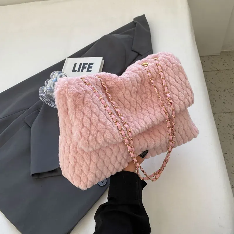Women Fashion Plush Flap Square Shoulder Bag - Image 8