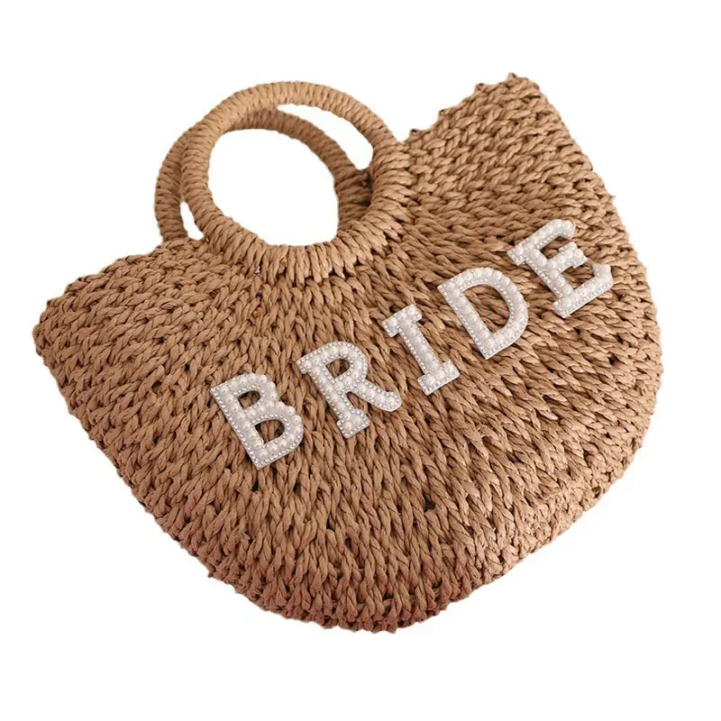 Bohemian Fashion Letter Semi-Round Straw Woven Handbag - Image 4