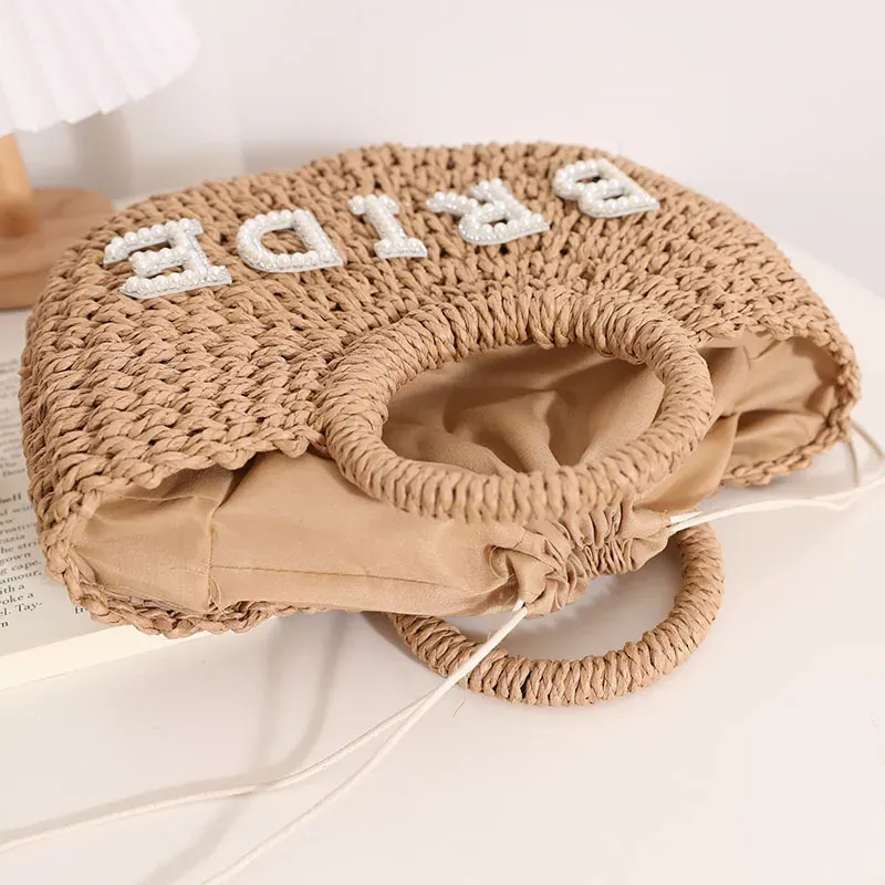 Bohemian Fashion Letter Semi-Round Straw Woven Handbag - Image 5