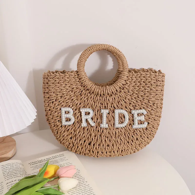 Bohemian Fashion Letter Semi-Round Straw Woven Handbag - Image 6
