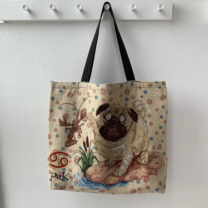 Women Fashion Cartoon Cat Animal Print Large Capacity Canvas Tote Bag - Image 7