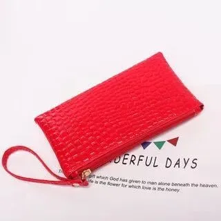 Women Simple Solid Color Stone Pattern Zipper Long Purses - Image 7
