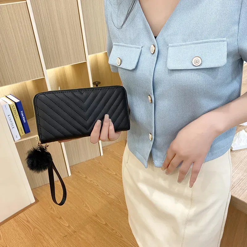 Women Fashion V Pattern Embroidery Hair Ball Pendant Long Purses - Image 5
