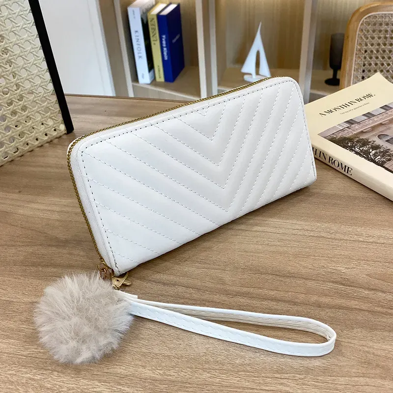Women Fashion V Pattern Embroidery Hair Ball Pendant Long Purses - Image 6