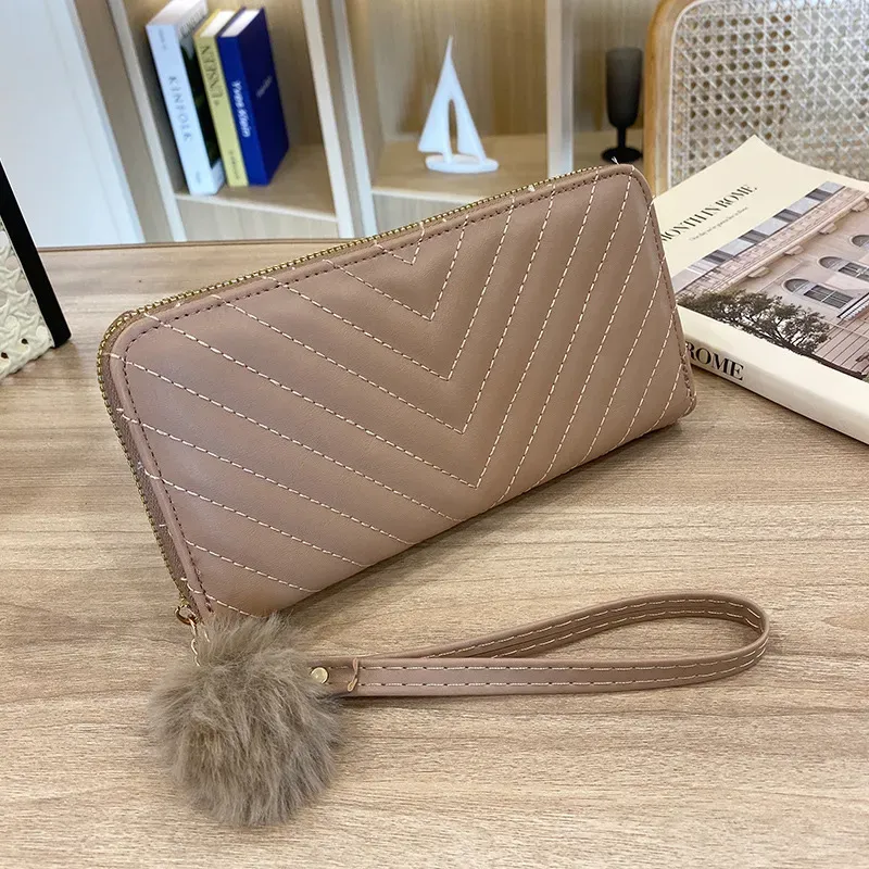 Women Fashion V Pattern Embroidery Hair Ball Pendant Long Purses - Image 7
