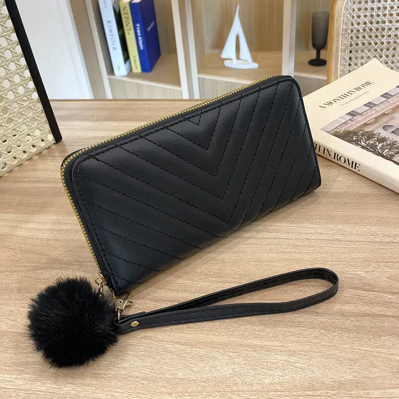 Women Fashion V Pattern Embroidery Hair Ball Pendant Long Purses - Image 8