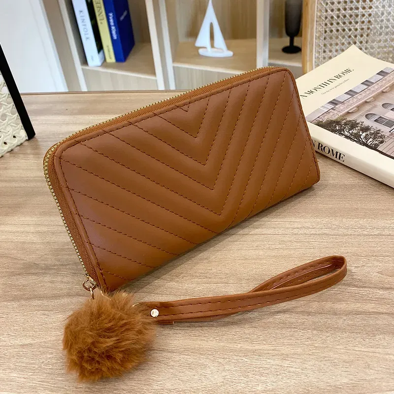 Women Fashion V Pattern Embroidery Hair Ball Pendant Long Purses - Image 9