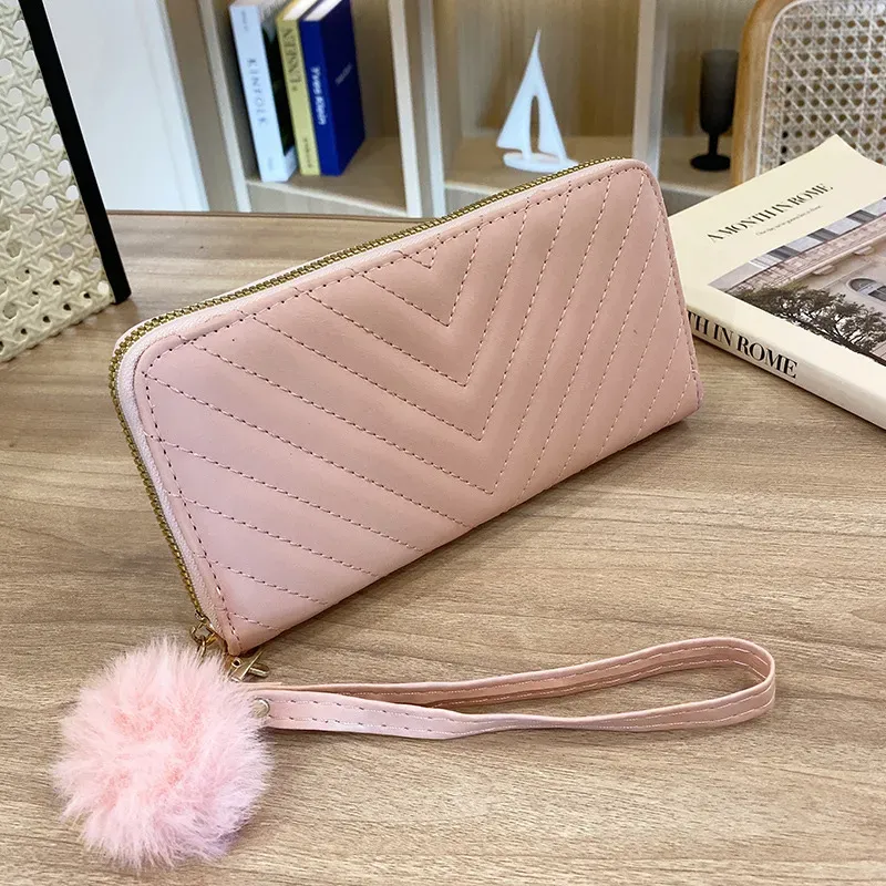 Women Fashion V Pattern Embroidery Hair Ball Pendant Long Purses - Image 10