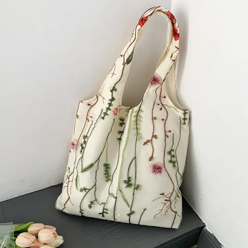 Women Fashion Creative Embroidered Black Butterfly Lace Large Capacity Canvas Tote Bag - Image 8
