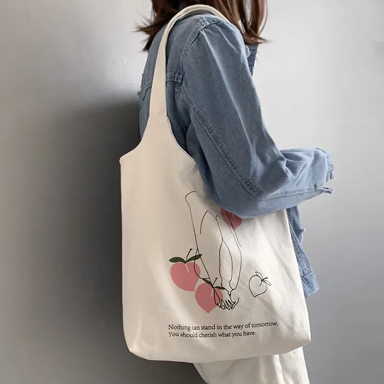 Women Cartoon Cute Orange Floral Print Large Capacity Canvas Tote Bag - Image 7
