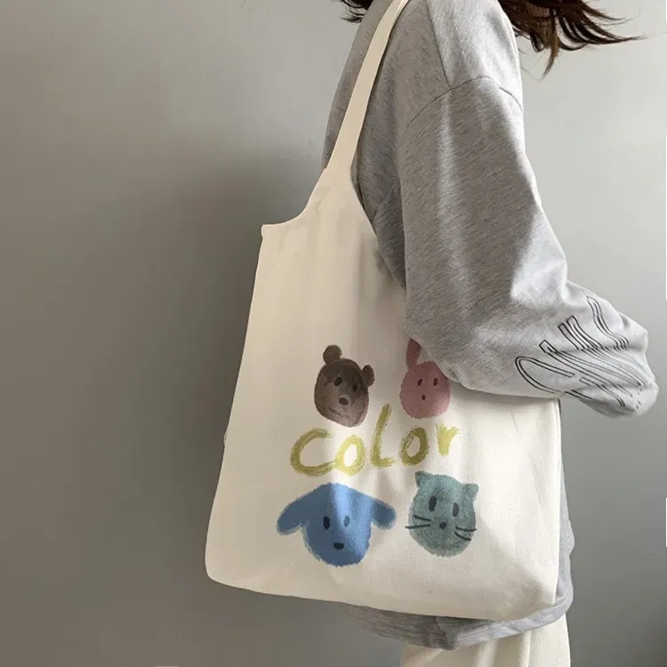 Women Cartoon Cute Orange Floral Print Large Capacity Canvas Tote Bag - Image 8