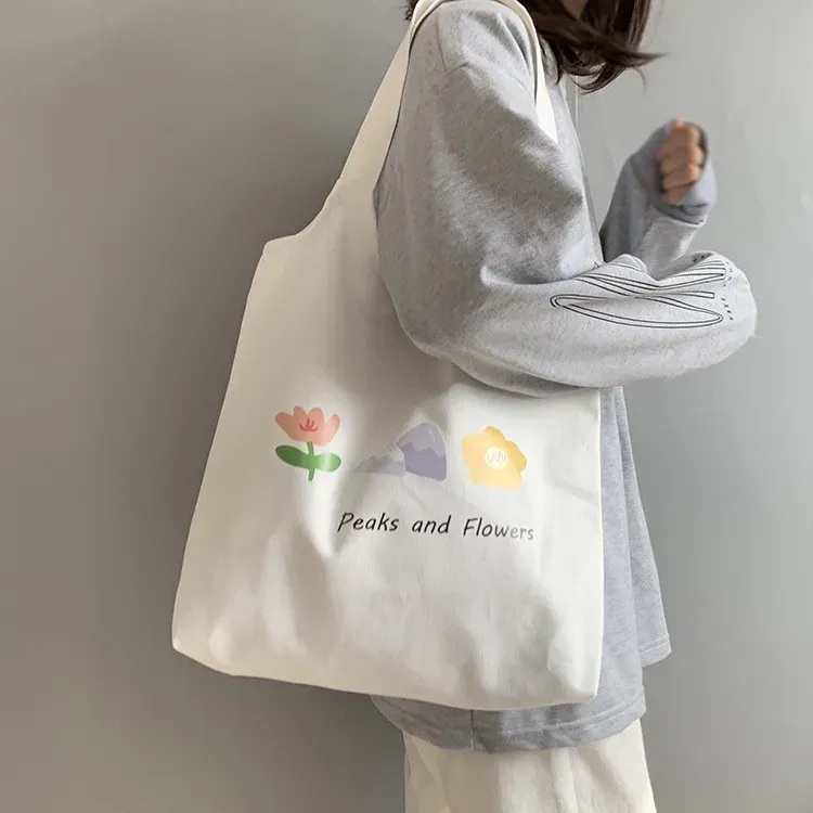 Women Cartoon Cute Orange Floral Print Large Capacity Canvas Tote Bag - Image 9