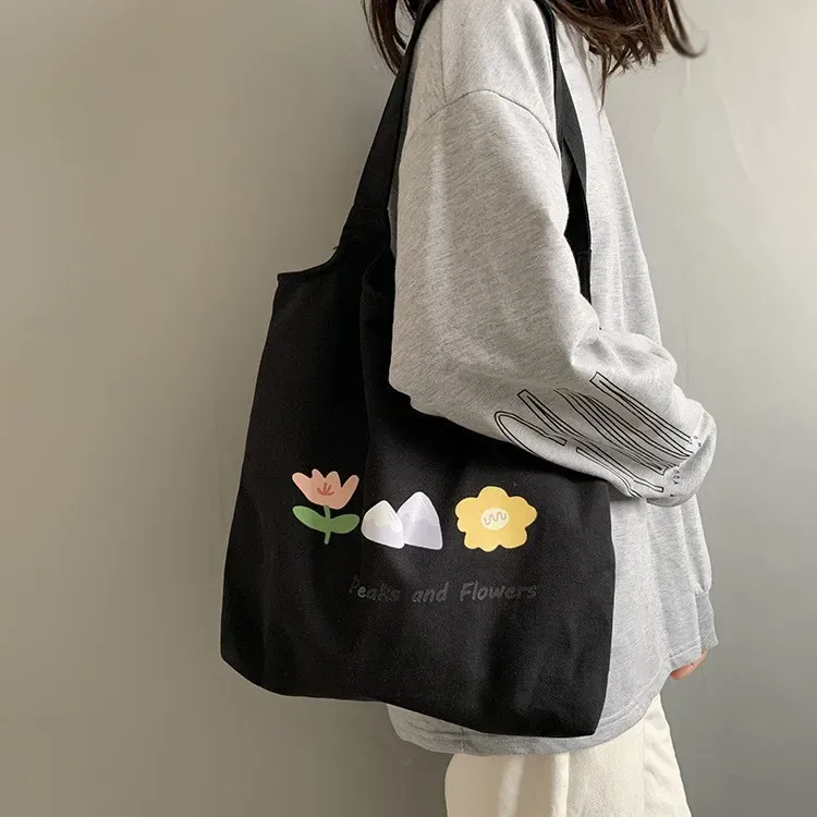 Women Cartoon Cute Orange Floral Print Large Capacity Canvas Tote Bag - Image 10