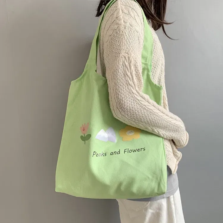 Women Cartoon Cute Orange Floral Print Large Capacity Canvas Tote Bag - Image 11