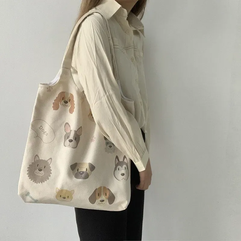 Women Cartoon Cute Orange Floral Print Large Capacity Canvas Tote Bag - Image 14