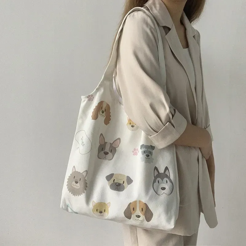 Women Cartoon Cute Orange Floral Print Large Capacity Canvas Tote Bag - Image 15