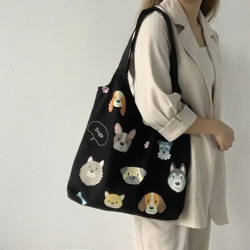 Women Cartoon Cute Orange Floral Print Large Capacity Canvas Tote Bag - Image 16
