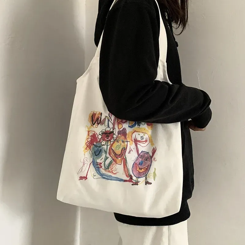 Women Cartoon Cute Orange Floral Print Large Capacity Canvas Tote Bag - Image 17