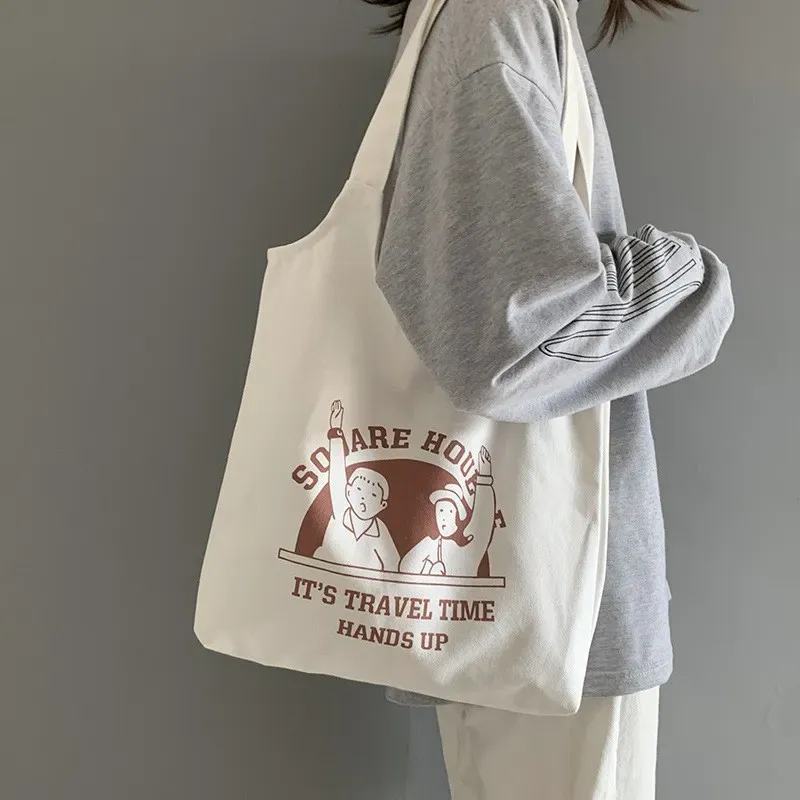 Women Cartoon Cute Orange Floral Print Large Capacity Canvas Tote Bag - Image 18