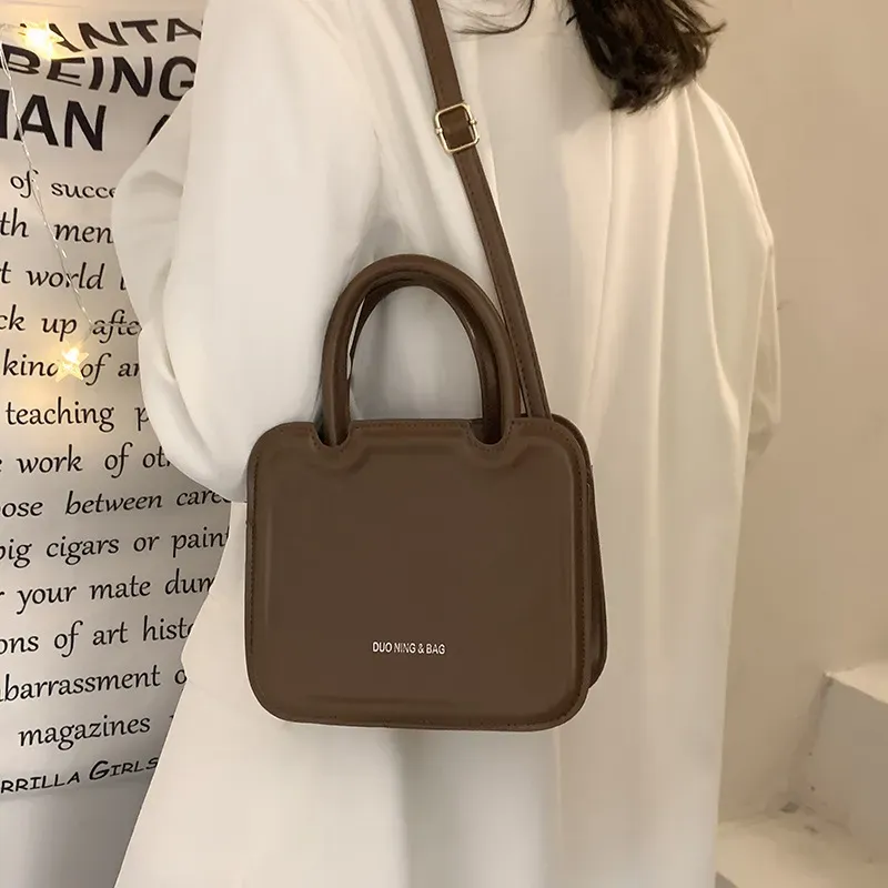 Women Fashionable Simple Solid Color Square Handle Shoulder Bag - Image 2