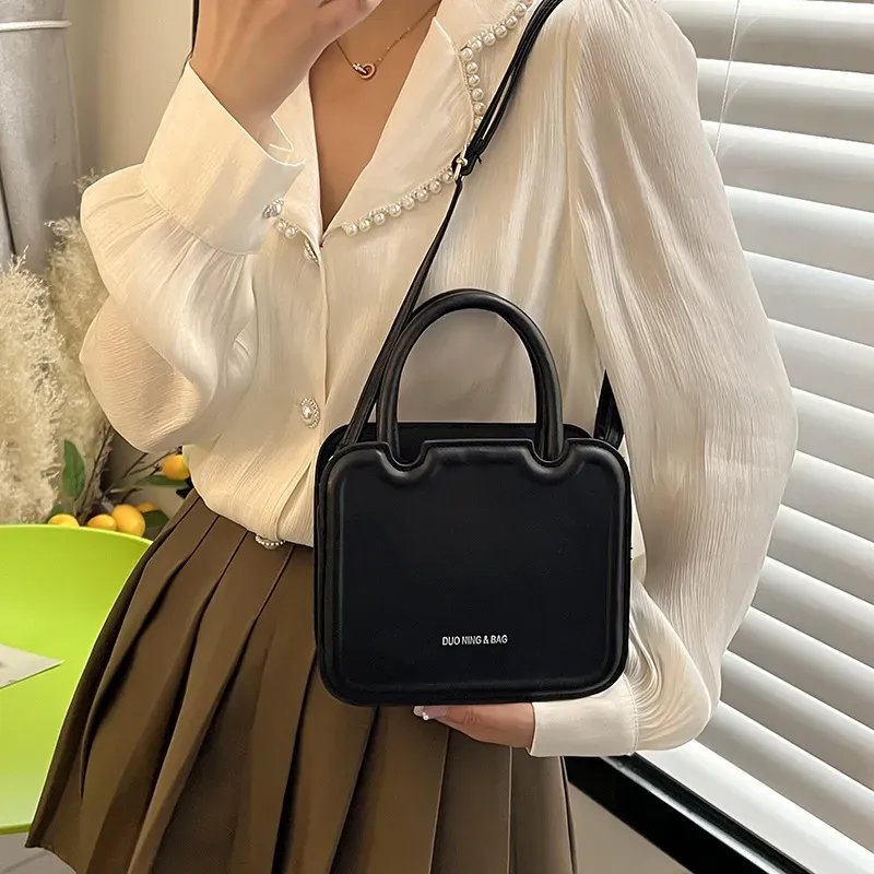 Women Fashionable Simple Solid Color Square Handle Shoulder Bag - Image 3